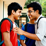 **"Three Idiots" Movie Scene:** A vibrant and heartwarming scene from the movie "3 Idiots," showing the three friends in their engineering college, full of youthful energy and dreams. Capture the essence of their friendship and the movie's message of pursuing one's passions.
